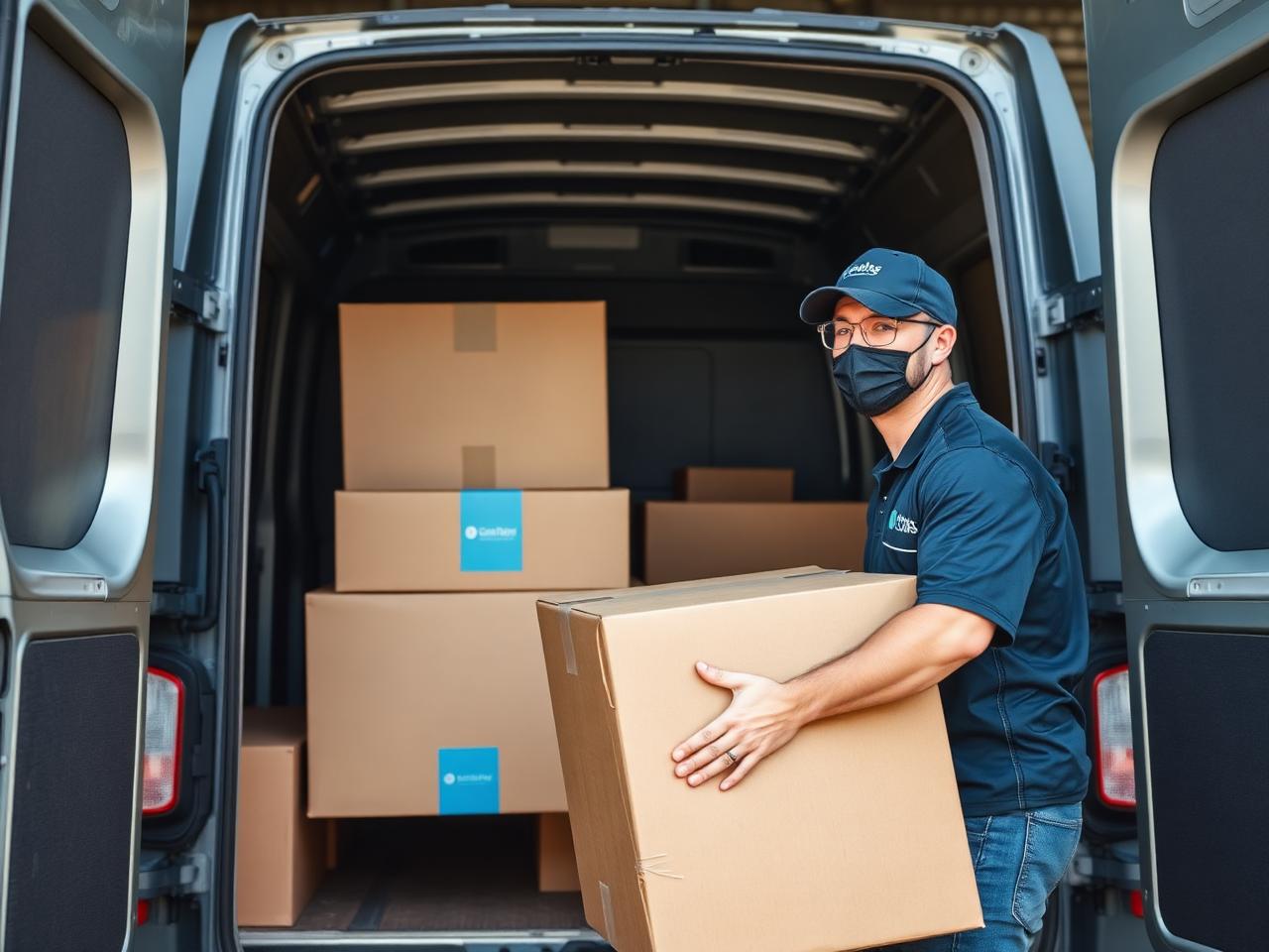 Delivery driver loading a cargo van